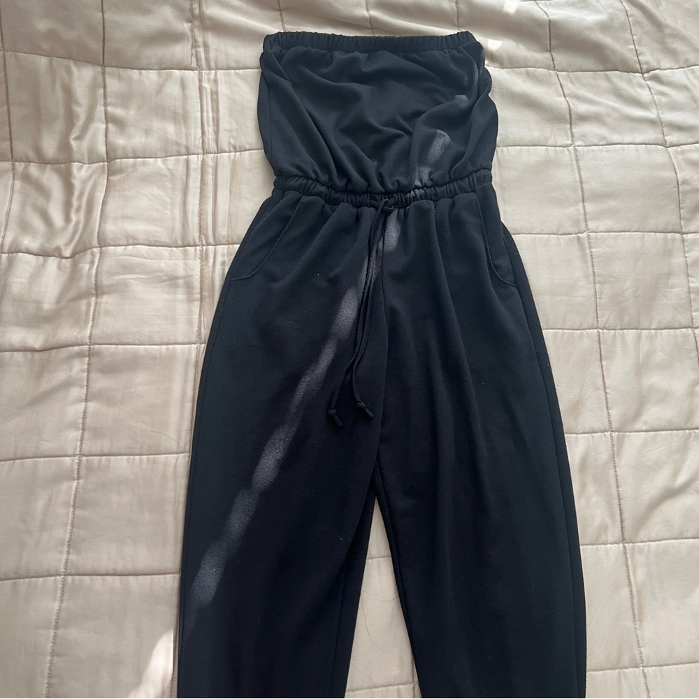 Black Strapless Jogger style jumpsuit